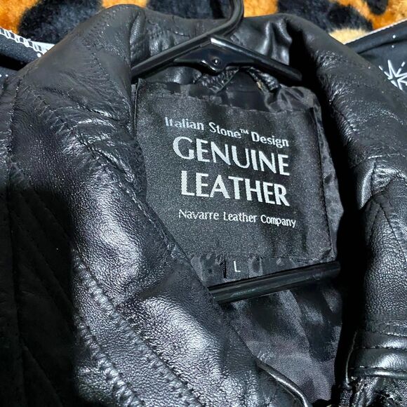 Giovanni Navarre Italian Stone Jacket Men's L Black Leather Outdoor Workwear - Picture 5 of 9